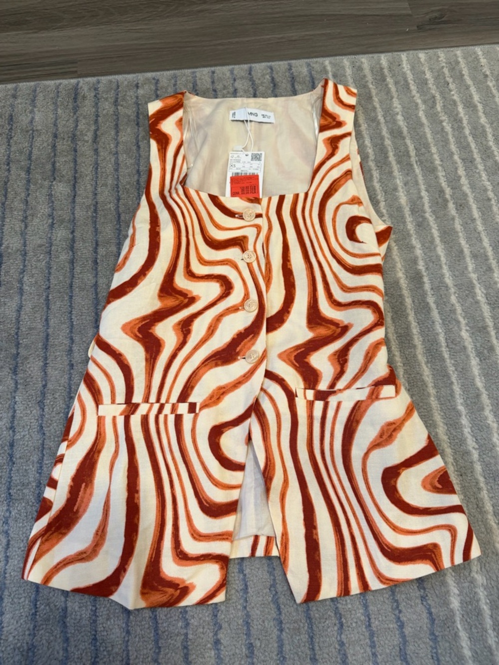 Mango Rust and Cream Swirl Button-Front Vest Top